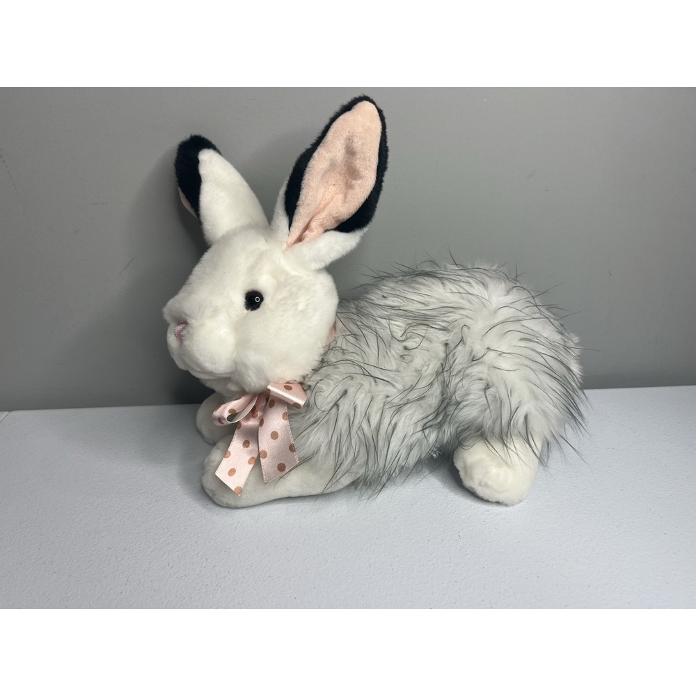 Vtg Walmart Bunny Rabbit‎ Plush White Black Hair Mix Bow 12"